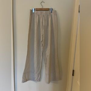 NWT OXXO Wide Leg Striped Linen Blend Pull-On Pants Ecru Black L/XL